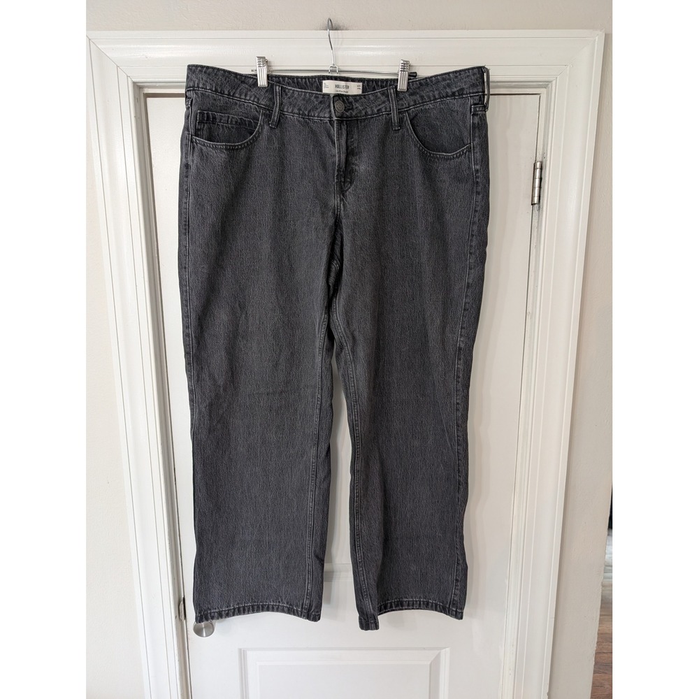 Hollister Low-Rise‎ Baggy Jeans Womens 18L W34 Long Washed Black Denim NWTs